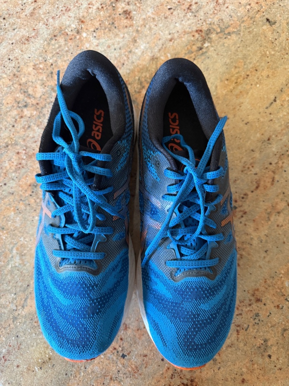 ASICS Blue and Black Lace-Up Running Shoes with Orange Accents